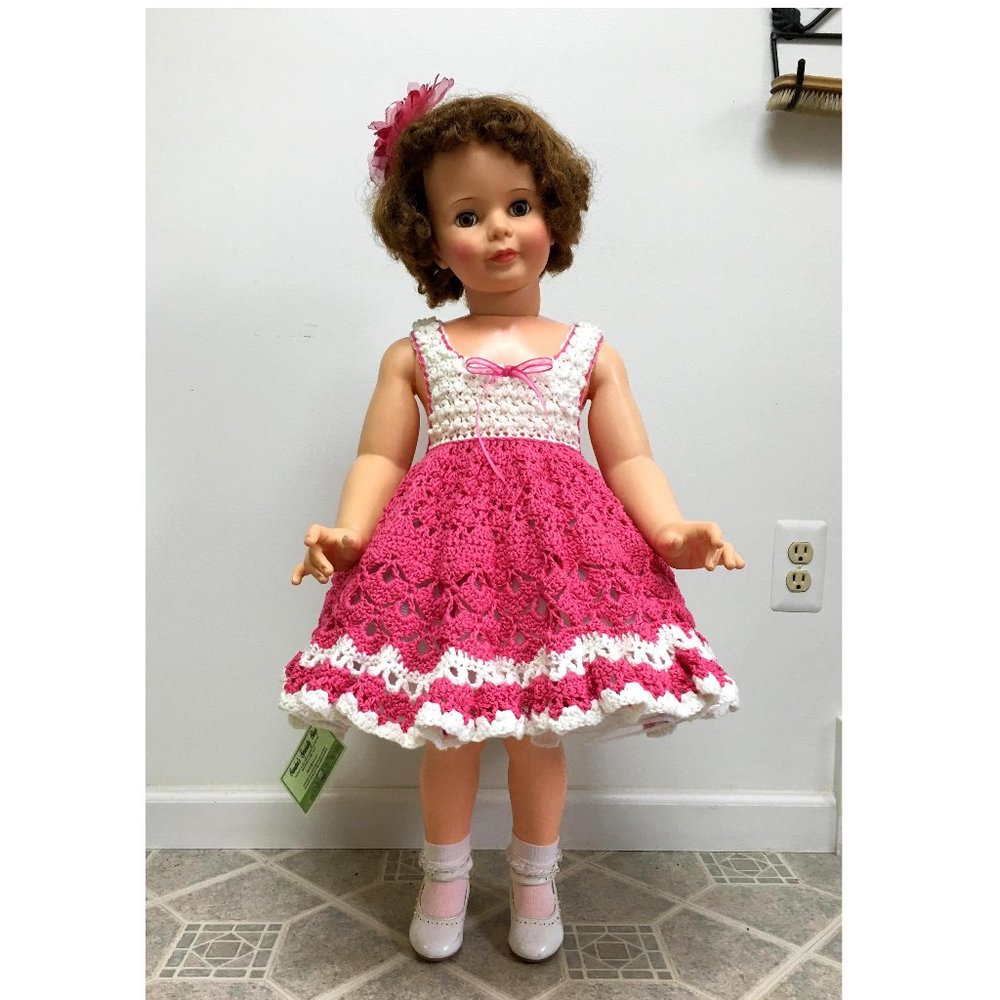 Pretty Pink Full & Frilly Crocheted Toddler Dress - 12-18 month size